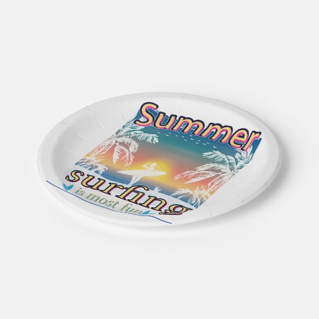 Summer - Surfing Is Most Fun Paper Plate (Angled)