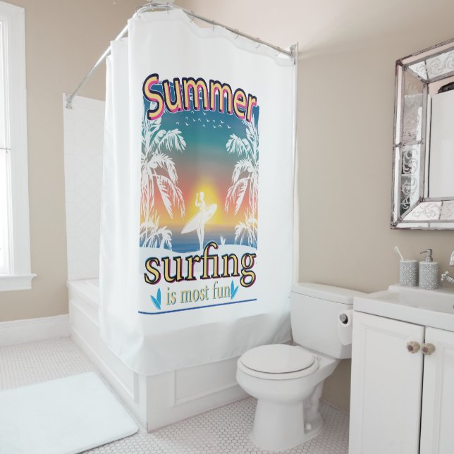 Summer - Surfing Is Most Fun Shower Curtain (In Situ)