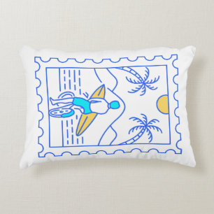 Summer Surfing Postal Stamp 1 Decorative Cushion