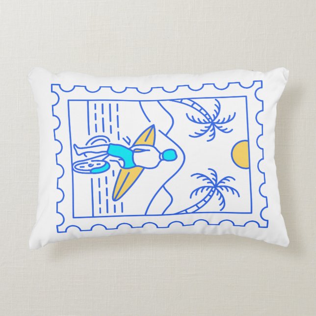 Summer Surfing Postal Stamp 1 Decorative Cushion (Front)