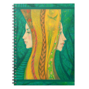 Summer, surreal art, forest fantasy green & yellow spiral notebook