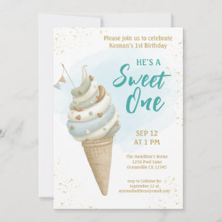 Summer Sweet One Icecream First Birthday  Invitation