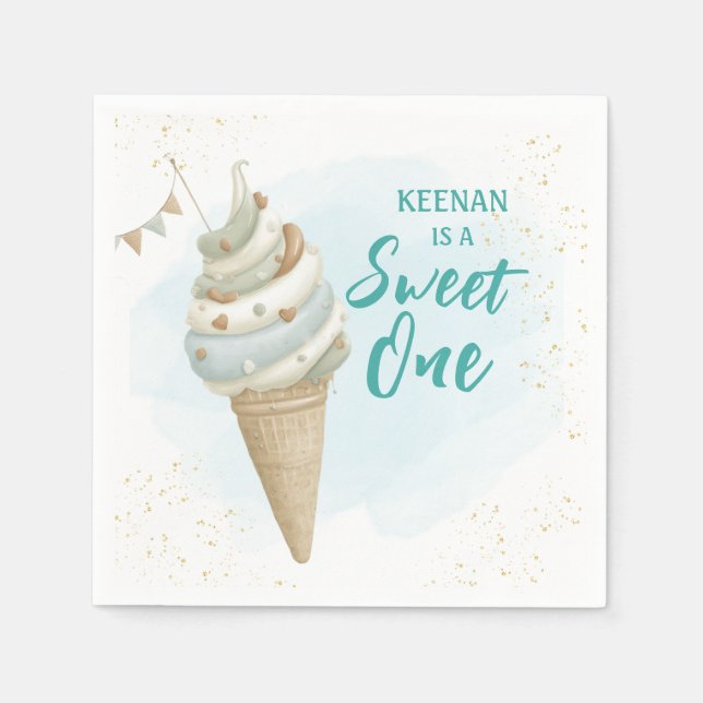 Summer Sweet One Icecream First Birthday  Napkin (Front)