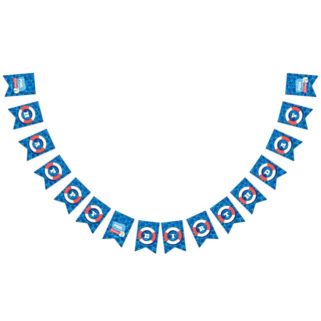 Summer Swimming Pool Party Tropical Birthday Blue  Bunting (All)