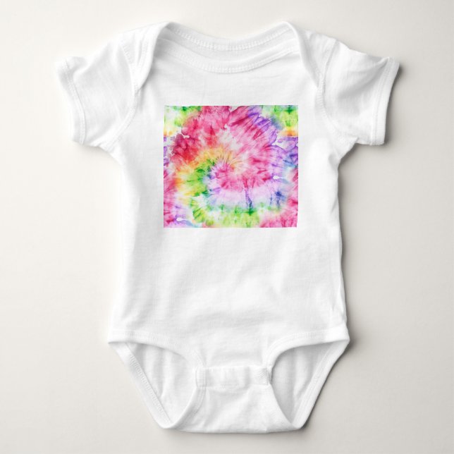 Summer Swirls: Pastel Tie-Dye Pattern Baby Bodysuit (Front)