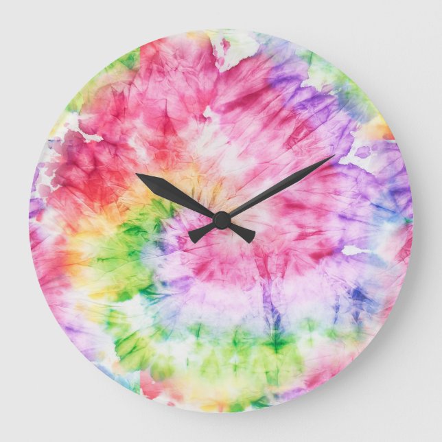 Summer Swirls: Pastel Tie-Dye Pattern Large Clock (Front)