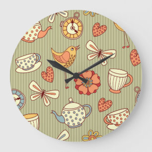 Summer Tea Party: Seamless Pattern Large Clock