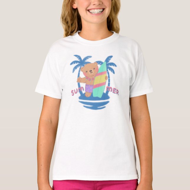 Summer Teddy Bear Surfer in Hawaii T-Shirt (Front)