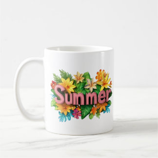 Summer Text - Colorful Summer Flowers Illustration Coffee Mug