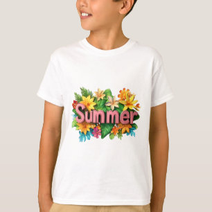 Summer Text - Colorful Summer Flowers Illustration T-Shirt