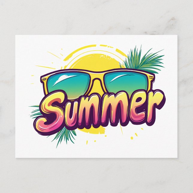 Summer Text - Colorful Summer Sunglasses design  Postcard (Front)