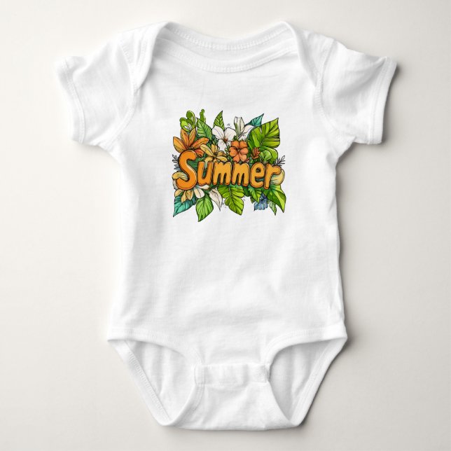 Summer Text - Summer Floral Design Baby Bodysuit (Front)