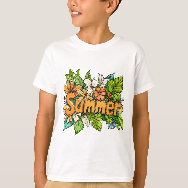 Summer Text - Summer Floral Design T-Shirt (Front)