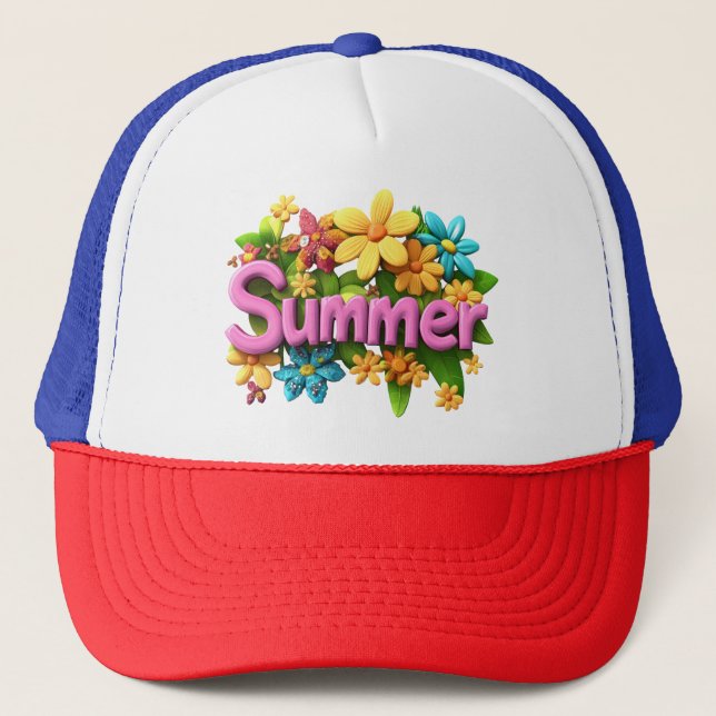 Summer Text with Flowers Trucker Hat (Front)
