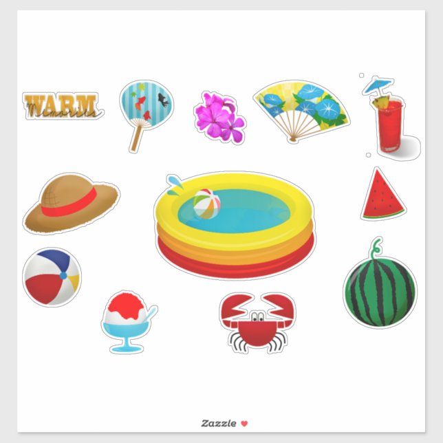 Summer theme collage pool ball ice cream cute kids (Sheet)