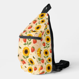 Summer theme with sunflowers and strawberries sling bag