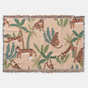 Summer Tigers Palm Trees Exotic Throw Blanket