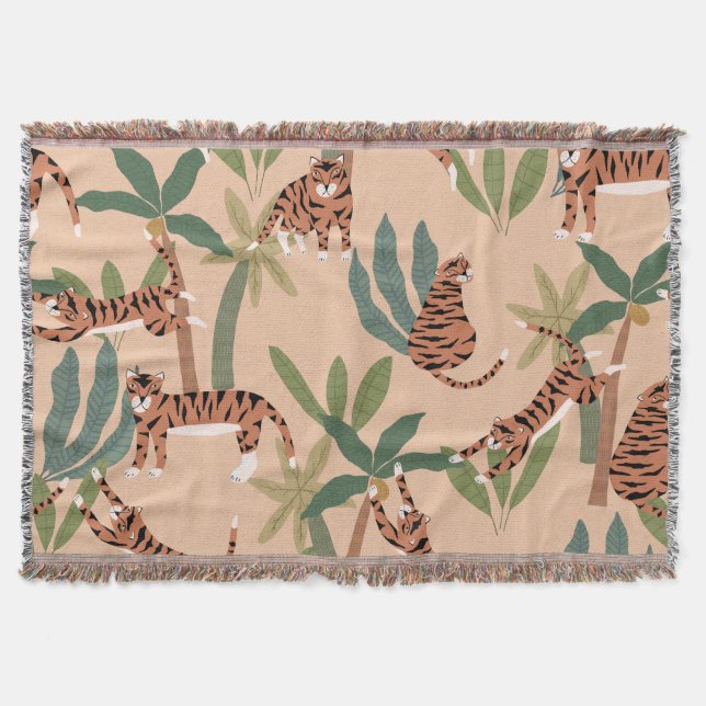 Summer Tigers Palm Trees Exotic Throw Blanket (Front)