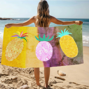 Summer Tiki Pineapple Luau Beach Towel