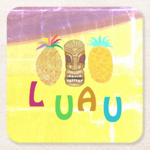 Summer Tiki Pineapple Luau Square Paper Coaster