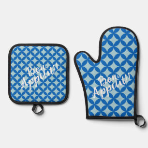 Summer tile with azure circles on baby blue oven mitt & pot holder set