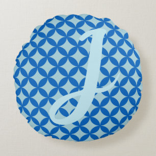 Summer tile with azure circles on baby blue round cushion