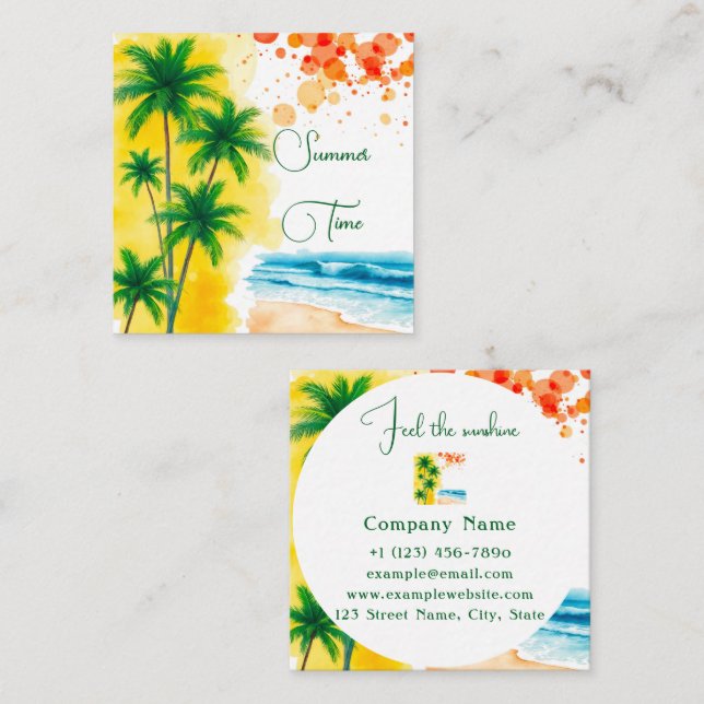 “Summer Time” beach design Square Business Card (Front/Back)