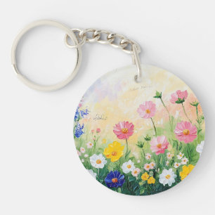 Summer time. Colourful flowers. Art. Key Ring