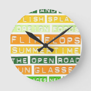 Summer Time, Flip Flops - Orange, Yellow and Green Round Clock