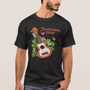Summer Time Hawaii Ukulele Lute Flowers T-Shirt