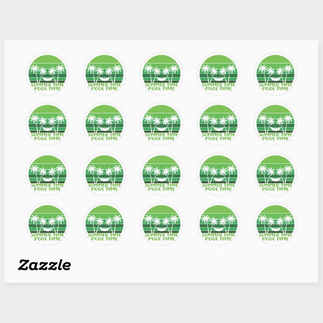 SUMMER TIME POOL TIME. CLASSIC ROUND STICKER (Sheet)