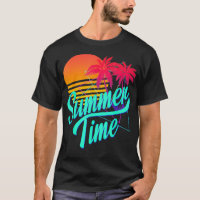 Summer Time Retro 80s Beach Scene with Palm Trees
