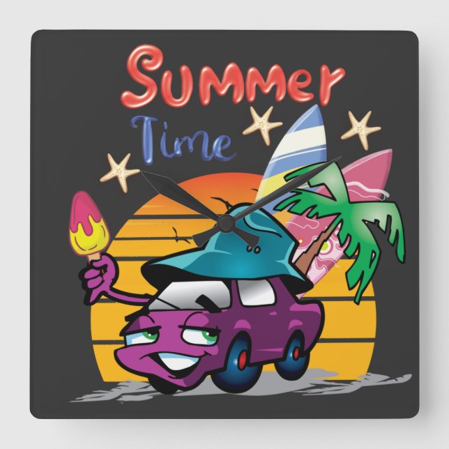 Summer Time Square Wall Clock (Front)