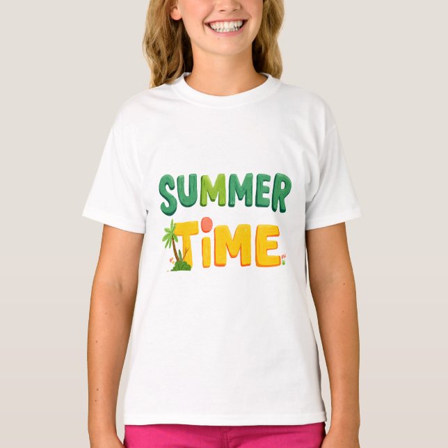 Summer Time - Summer Time with Palm Tree and Sun T-Shirt (Front)