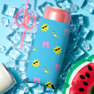 Summer time themed blue seltzer can cooler