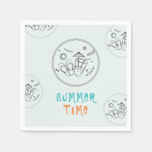 Summer Time Vibes of Sun & Vacation, Sketched Art Napkin