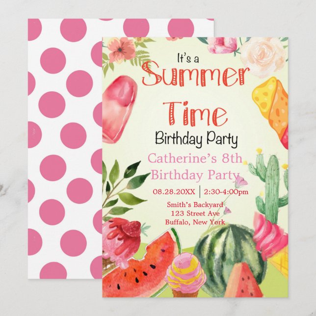 Summer Time Watermelon Birthday Party  (Front/Back)