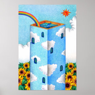 Summer tower covered in a blue sky. poster