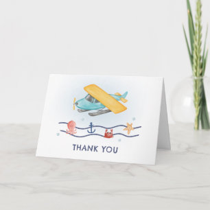 Summer Travel Adventure Sea Airplane Baby Shower Thank You Card