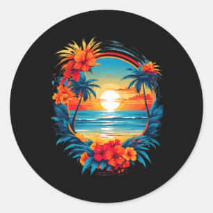Summer Travel Fun Retro Holiday Camper Beach Sun S Classic Round Sticker