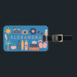 Summer Travel Theme Cute Blue Personalised   Luggage Tag<br><div class="desc">Summer Travel Theme Cute Blue Personalised Luggage Tag</div>