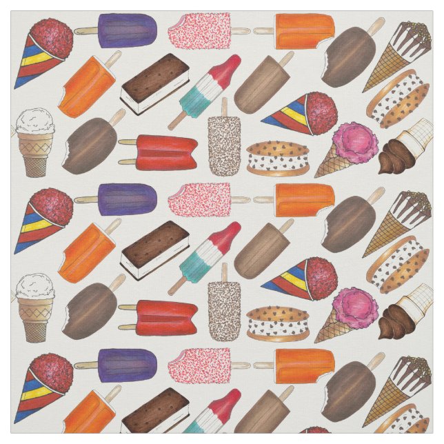 Summer Treats Ice Cream Man Popsicles Food Fabric (Swatch)