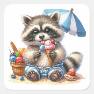Summer Treats Racoon Square Sticker
