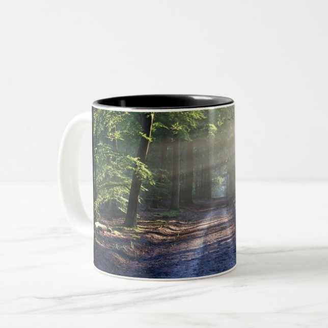 Summer Trees Covering Dirt Road Two-Tone Coffee Mug (Front Left)