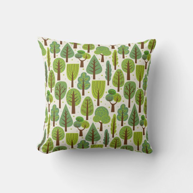 Summer Trees: Green Seamless Pattern Cushion (Front)