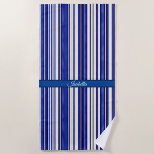 Summer Trendy Navy Blue Boat Stripes Collection Beach Towel