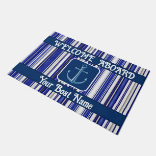 Summer Trendy Navy Blue Boat Stripes Collection Doormat