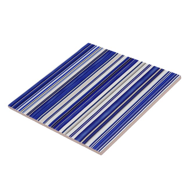 Summer Trendy Navy Blue Boat Stripes Collection Tile (Side)