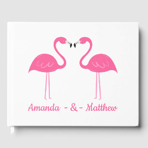 Summer Tropical Beach Black Pink Flamingo Wedding  Guest Book