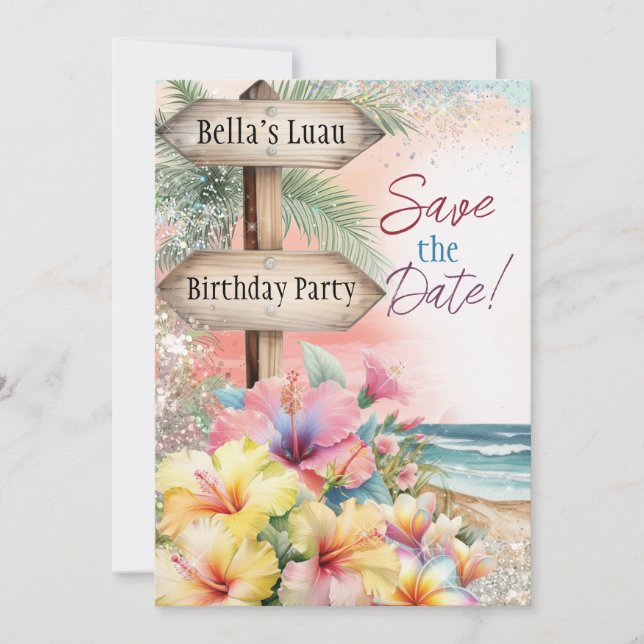 Summer Tropical Beach Luau Save Date Card (Front)